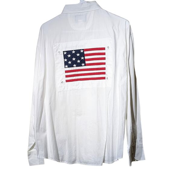Vintage David Paul New York White Button Up USA Blouse W/ Flag Back Mens XL - Picture 1 of 11